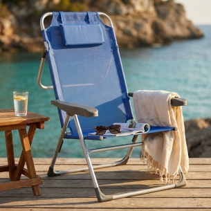 Spiaggina bibione alta con cuscino in metallo con tessuto textilene azzurro 67x65x99 cmEDENYA