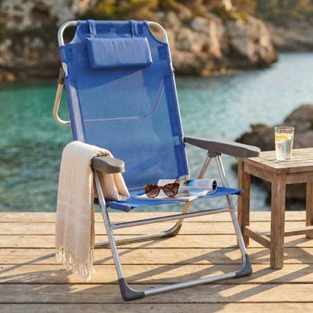 Spiaggina bibione alta con cuscino in metallo con tessuto textilene azzurro 67x65x99 cmEDENYA