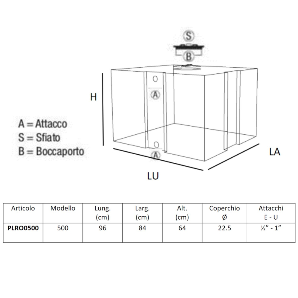 Serbatoio polietilene 500 litri parallelepipedo orizzontale -10