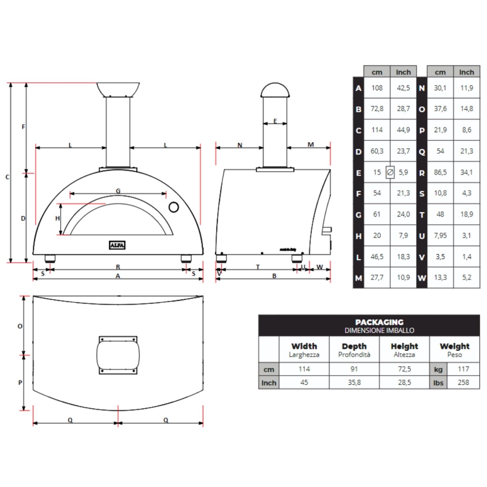 Forno a LEGNA 3 pizze Rosso Antico ALFA REFRATTARI Moderno -5