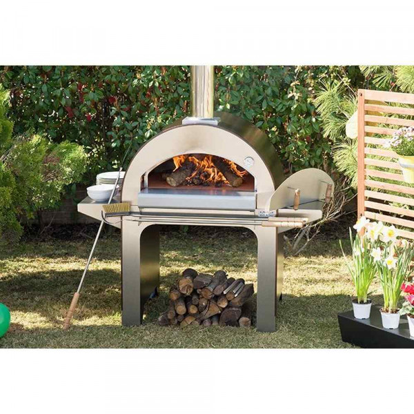 Forno a legna 4 Pizze Rosso Antico con base Alfa Refrattari